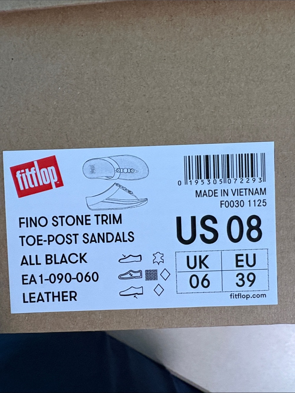 Fitflop Black Fino Stone Trim Toe-Post Sandals Label - Picture 2 of 5